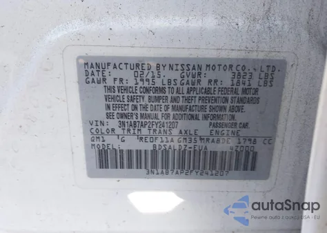 2015 Nissan Sentra Fe+ S/S/Sl/Sr/Sv z USA, uszkodzony, nr VIN 3N1AB7AP2FY241207